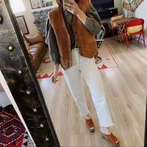 Vintage distressed suede & sherpa vest